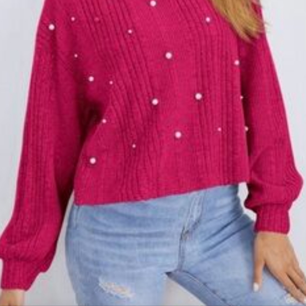 MagentPearl Embellished Ribbed Knit Sweater | Soft Girl • Coquette • Cozy Chic - Picture 2 of 7